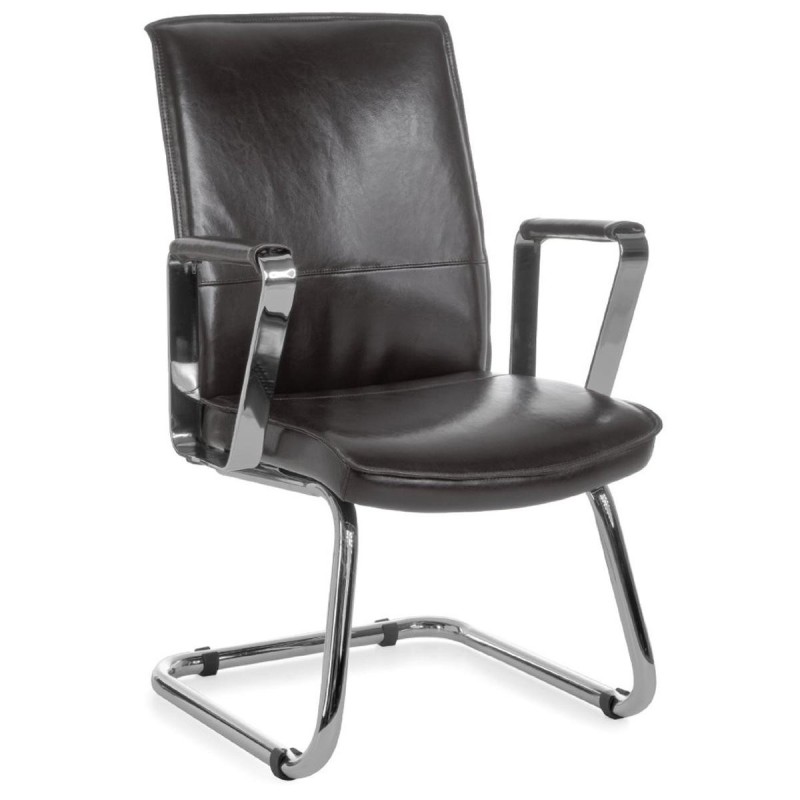 Silla de confidente SINAI, exclusivo y moderno diseño con estructura metálica y tapizada en piel genuina color negro