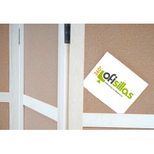 Biombo ALRIK, 166x120x2cm, con paneles de corcho, muy funcional, acabado en madera natural