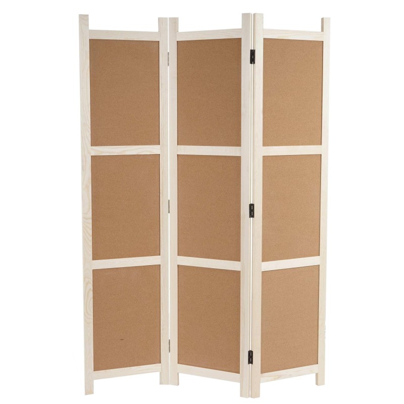 Biombo ALRIK, 166x120x2cm, con paneles de corcho, muy funcional, acabado en madera natural