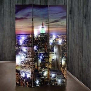 Biombo LED CITY, 180x120x2,5cm, estructura de madera de haya con tapizado de tela impresa