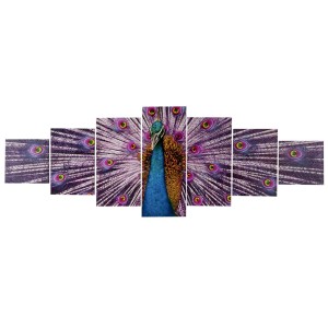 Cuadro 7 piezas PAVO REAL, 50x140 cm