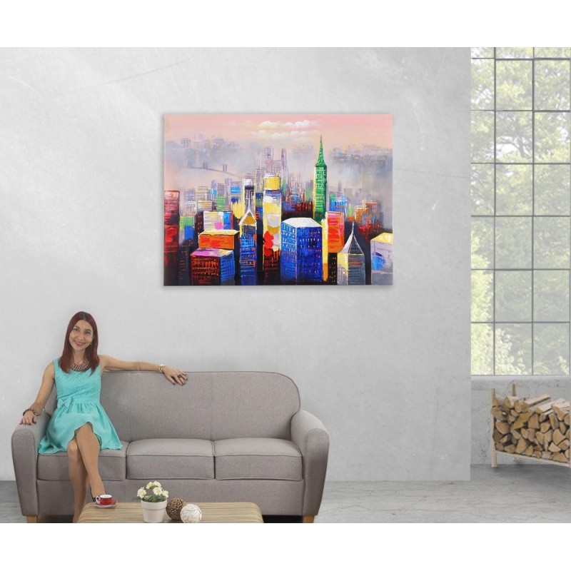 Cuadro RASCACIELOS 90x120x3,5 cm, pintado a mano al óleo