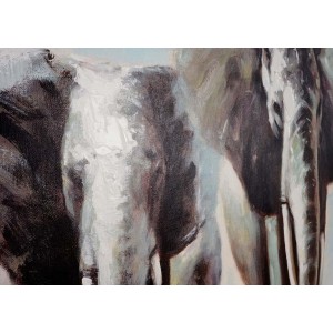 Cuadro ELEFANTES EN MANADA 100x80x3,5 cm, pintado a mano al óleo