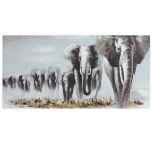 Cuadro ELEFANTES EN MANADA 100x80x3,5 cm, pintado a mano al óleo