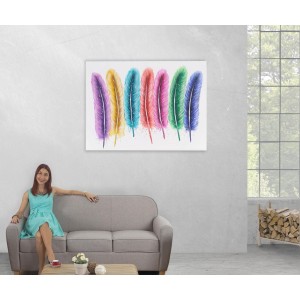 Cuadro PLUMAS 90x120x3,5 cm, pintado a mano al óleo