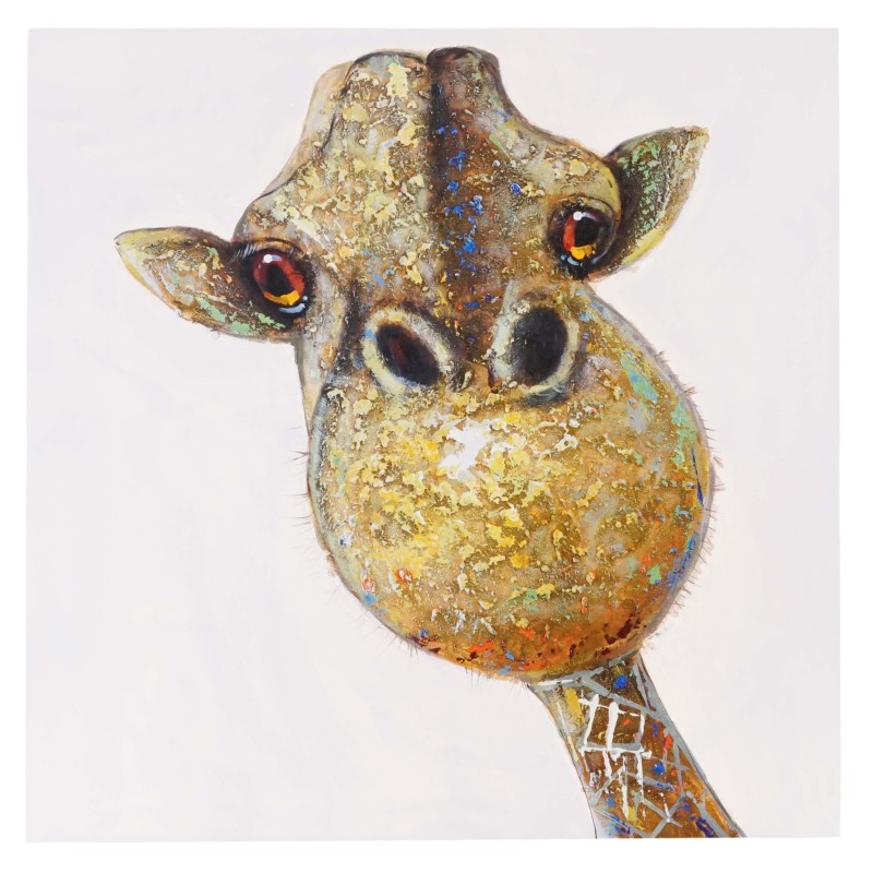 Cuadro JIRAFA COLOR 90x90x3,5 cm, pintado a mano al óleo