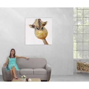 Cuadro JIRAFA COLOR 90x90x3,5 cm, pintado a mano al óleo