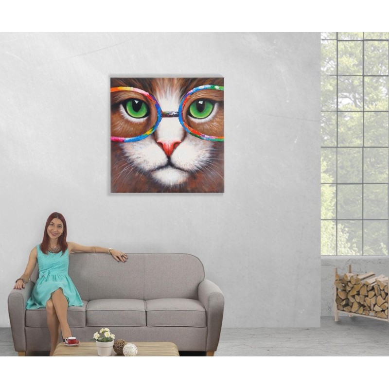 Cuadro GATO 90x90x3,5 cm, pintado a mano al óleo