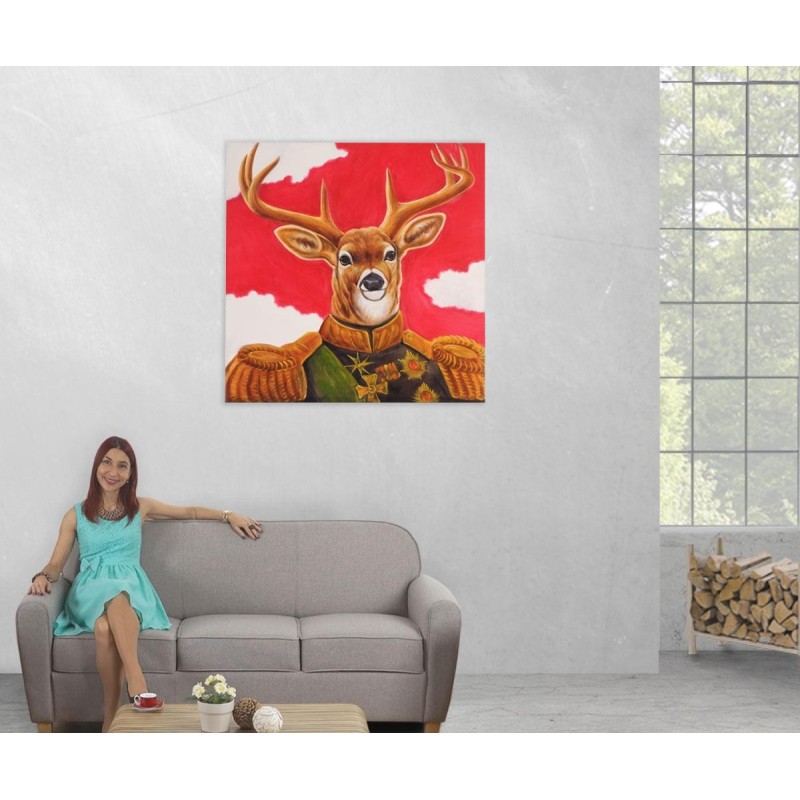 Cuadro GENERAL CIERVO 100x100x3,5 cm, pintado a mano al óleo