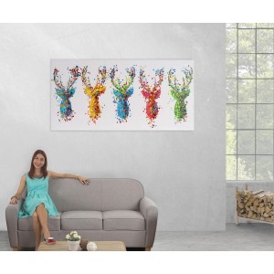 Cuadro CIERVOS 70x140x3,5 cm, pintado a mano al óleo