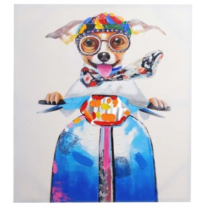 Cuadro PERRO MOTORISTA 100x90x3,5 cm, pintado a mano al óleo