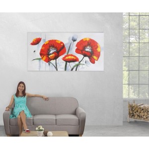 Cuadro PAPAVER 70x140x3,5 cm, pintado a mano al óleo