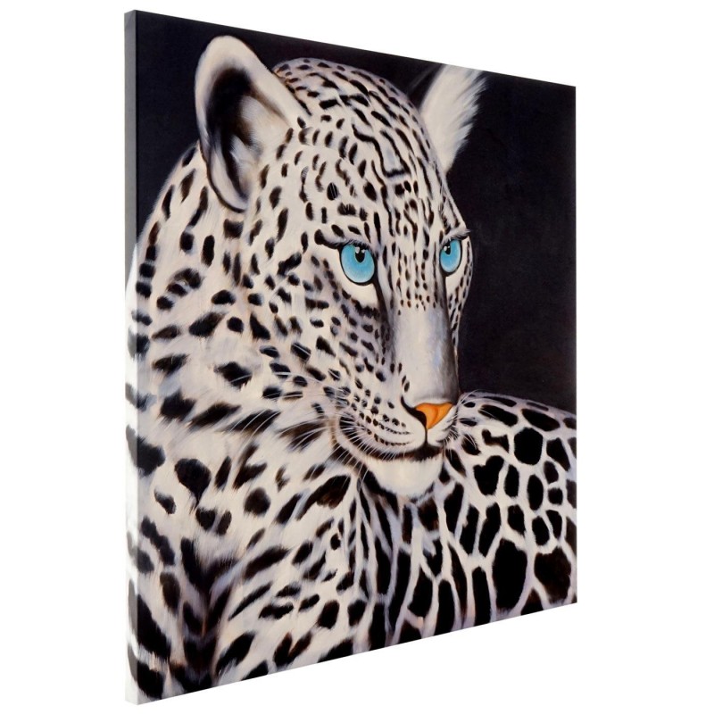Cuadro LEOPARDO BLANCO 100x100x3,5 cm, pintado a mano al óleo