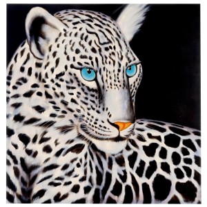Cuadro LEOPARDO BLANCO 100x100x3,5 cm, pintado a mano al óleo