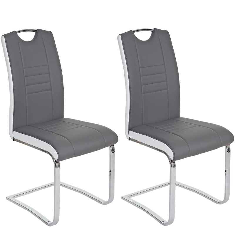 Lote de 2 sillas de Confidente AMY, estructura metálica, en piel color gris