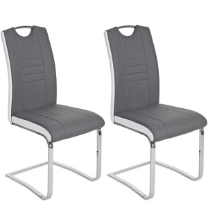 Lote de 2 sillas de Confidente AMY, estructura metálica, en piel color gris