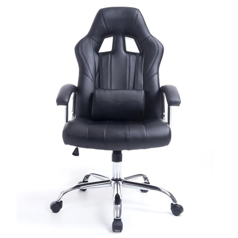 Sillon Gaming INDOS, diseño deportivo, con cojín lumbar, en negro