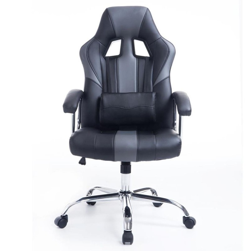Sillon Gaming INDOS, diseño deportivo, con cojín lumbar, en negro