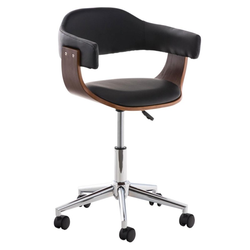 Silla de Diseño LABRA, gran acolchado, estructura en madera con base metálica, en piel negra