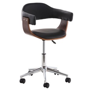 Silla de Diseño LABRA, gran acolchado, estructura en madera con base metálica, en piel negra