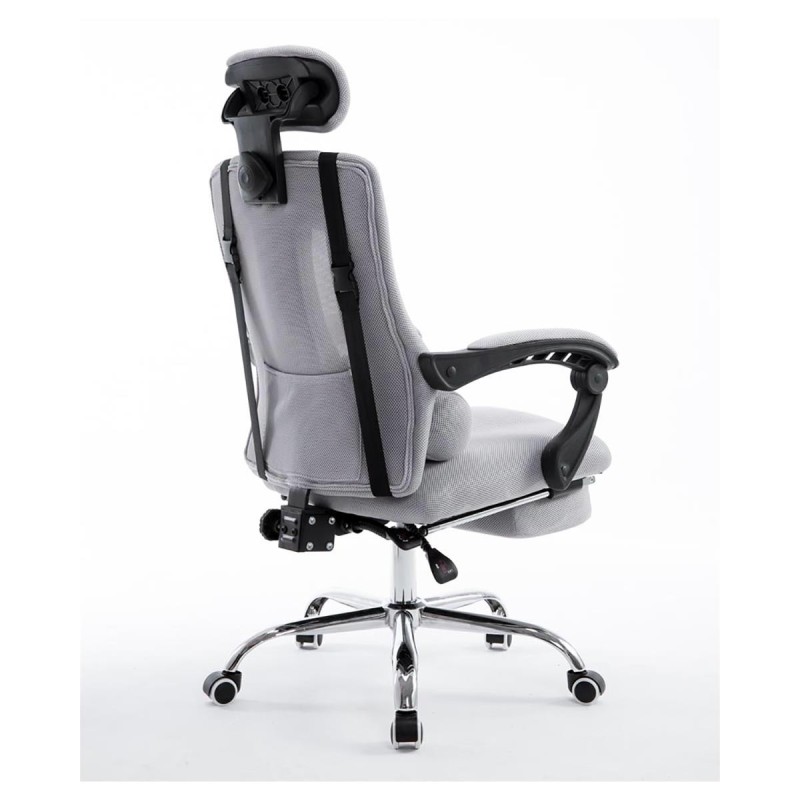 Silla de oficina ANTARES, reclinable en varias posiciones y con reposapiés extensible en malla transpirable color negro