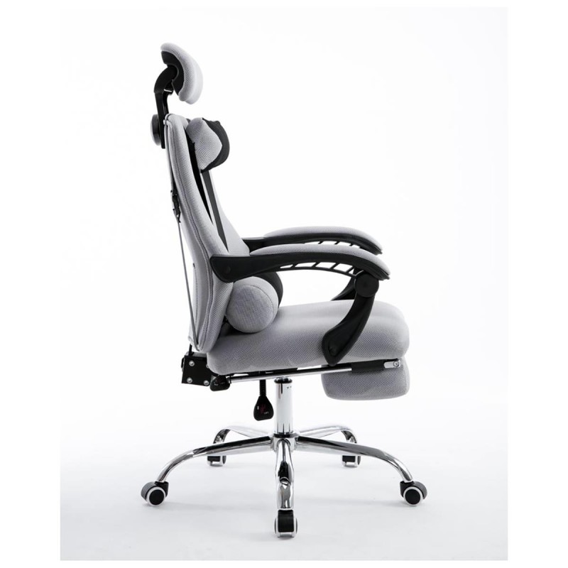 Silla de oficina ANTARES, reclinable en varias posiciones y con reposapiés extensible en malla transpirable color negro