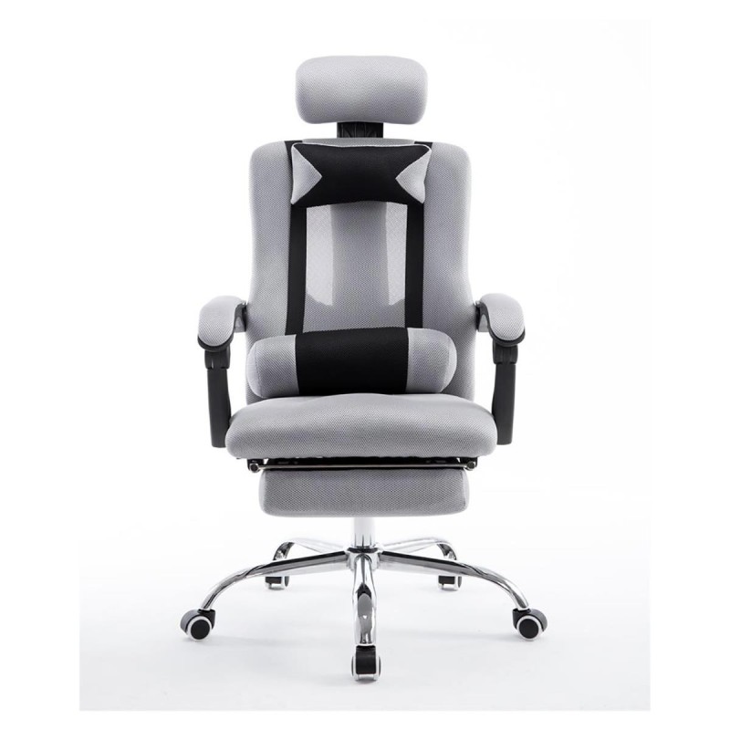 Silla de oficina ANTARES, reclinable en varias posiciones y con reposapiés extensible en malla transpirable color negro