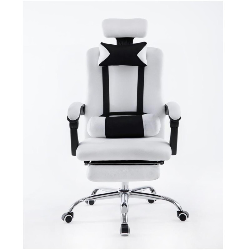 Silla de oficina ANTARES, reclinable en varias posiciones y con reposapiés extensible en malla transpirable color negro