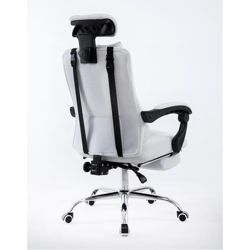 Silla de oficina ANTARES, reclinable en varias posiciones y con reposapiés extensible en malla transpirable color negro