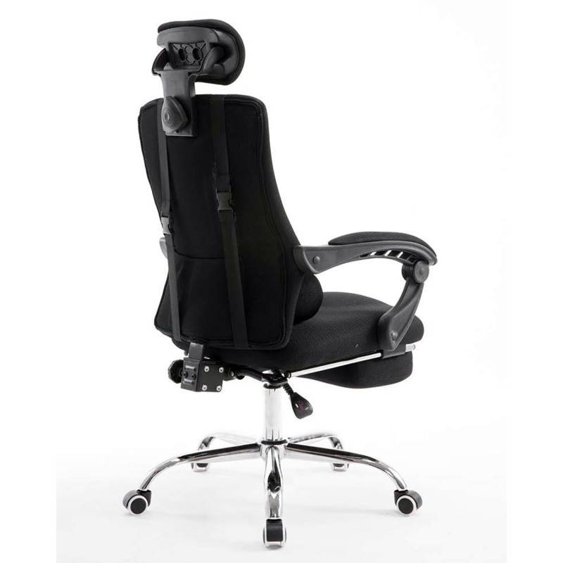 Silla de oficina ANTARES, reclinable en varias posiciones y con reposapiés extensible en malla transpirable color negro