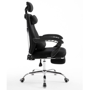 Silla de oficina ANTARES, reclinable en varias posiciones y con reposapiés extensible en malla transpirable color negro