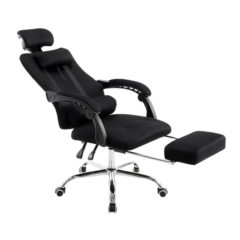 Silla de oficina ANTARES, reclinable en varias posiciones y con reposapiés extensible en malla transpirable color negro