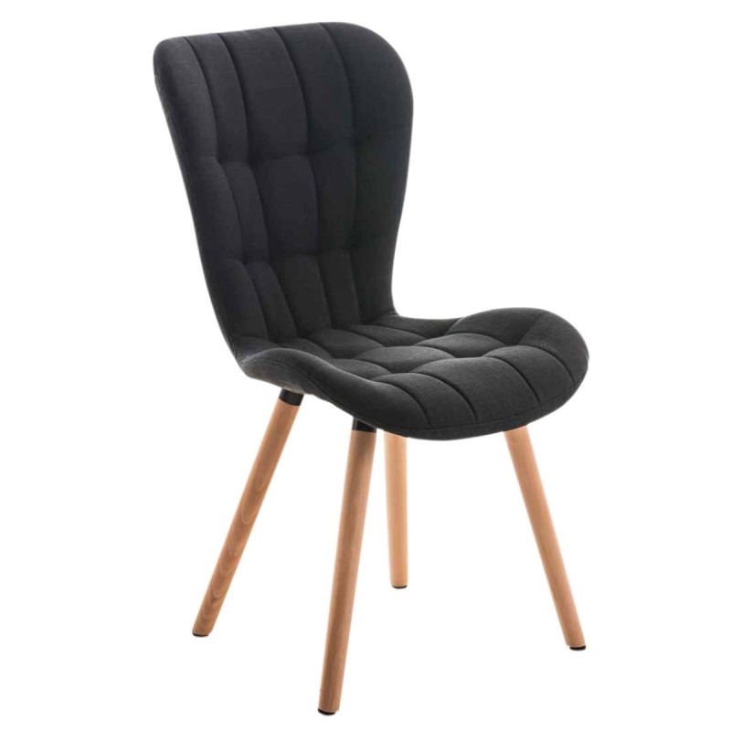 Silla de confidente ELGAR, precioso diseño con patas en madera. Gran acolchado con tapizado en capitoné en tela color negro