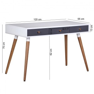 Mesa de Ordenador ROBERT, superficie y patas en madera, 120x55x75 cm