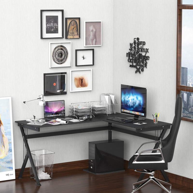 Mesa de ordenador ALASKA en madera color negro y dimensiones 155x130x76cm