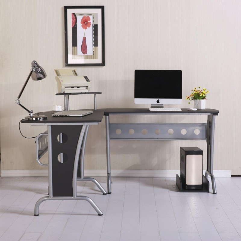 Mesa de ordenador KAMI en madera color negro y dimensiones 165x145x86 cm