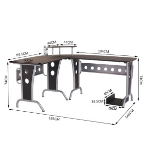 Mesa de ordenador KAMI en madera color negro y dimensiones 165x145x86 cm