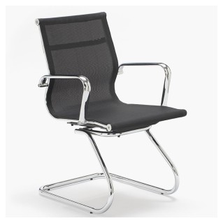 Silla de confidente DOMI, estructura cromada, en malla negra