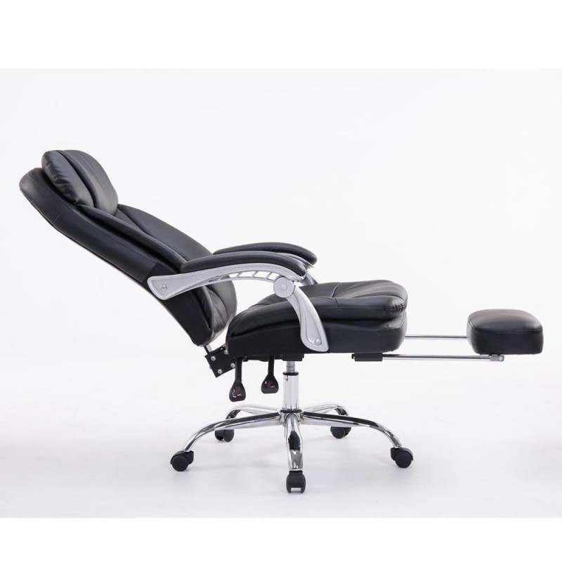 Sillón de Oficina AUSTIN PIEL, reclinable en varias posiciones y con reposapiés extensible en piel sintética color negro