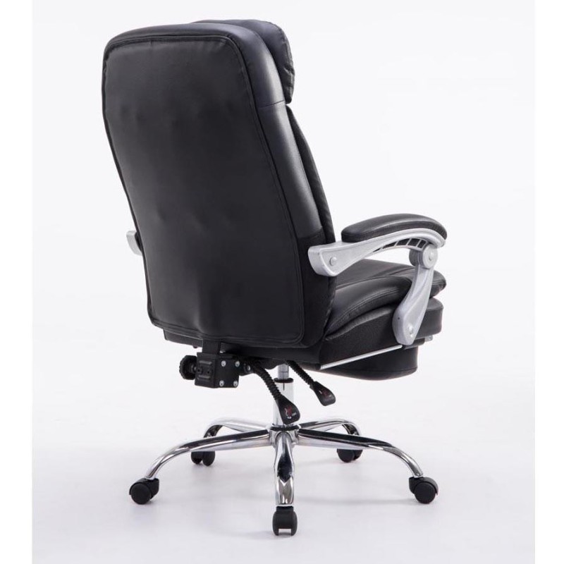 Sillón de Oficina AUSTIN PIEL, reclinable en varias posiciones y con reposapiés extensible en piel sintética color negro