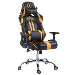 Silla gaming LOGAN, reclinable, con cojines, en piel color negro/amarillo