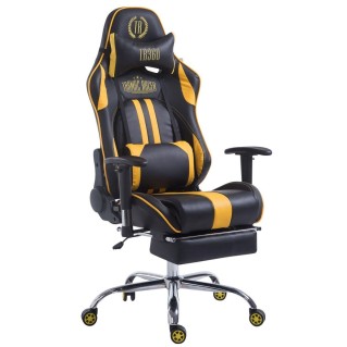 Silla gaming LOGAN con reposapiés, reclinable, con cojines, en piel color negro/amarillo
