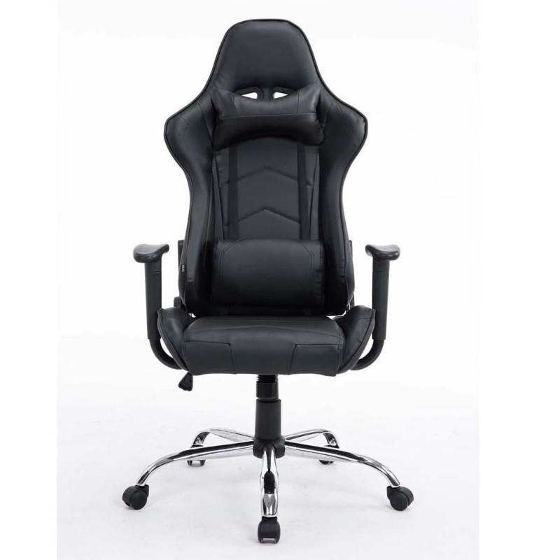 Silla gaming ZELDA, reclinable, con cojines, en piel color negro
