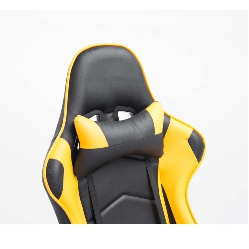 Silla gaming ZELDA, reclinable, con cojines, en piel color negro