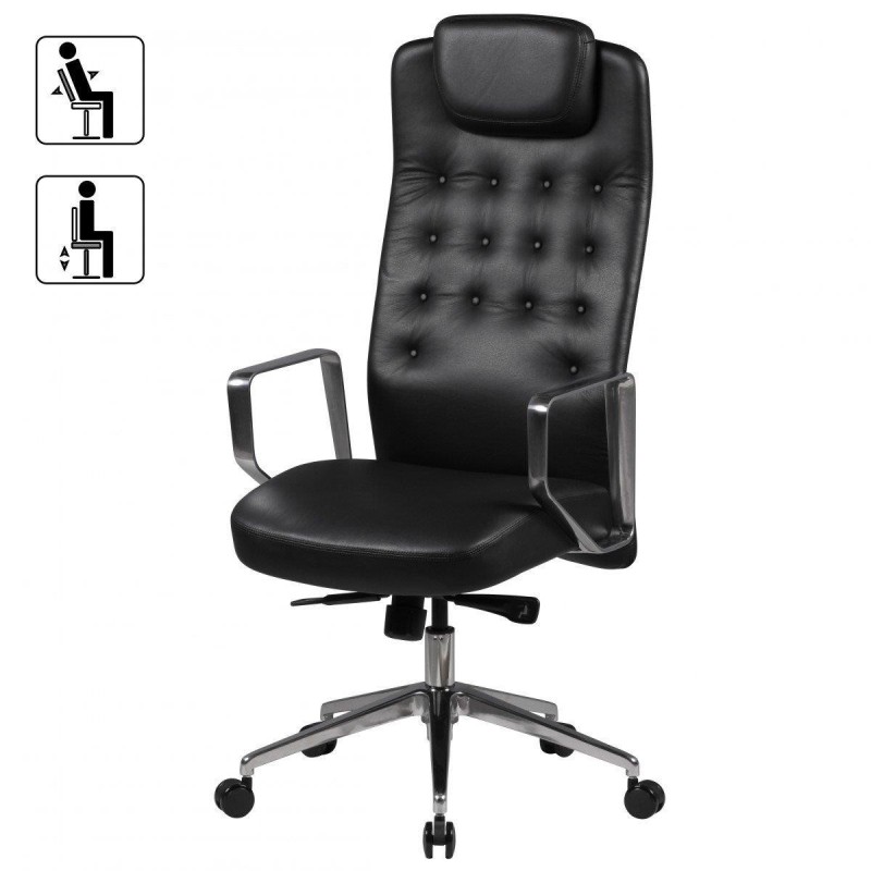 Sillón de diseño DIXON, exclusivo, en piel natural color negro