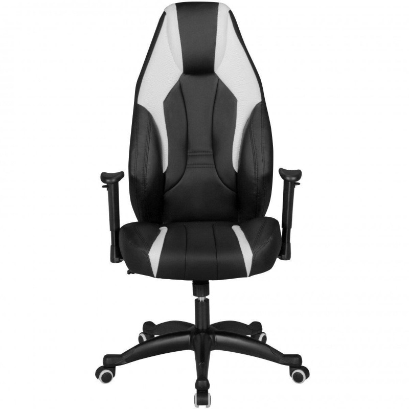 Sillón de oficina URKO, reclinable, brazos ajustables, en piel color negro/blanco