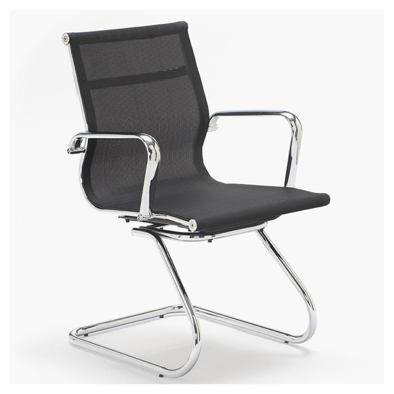 Silla de confidente DOMI, estructura cromada, en malla negra