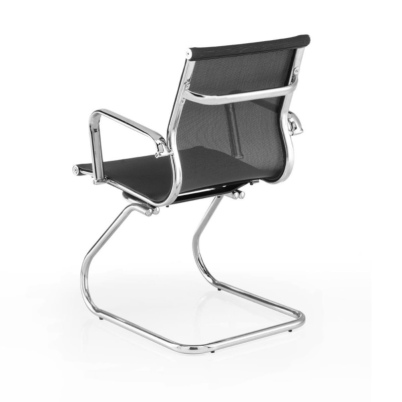 Silla de confidente DOMI, estructura cromada, en malla negra