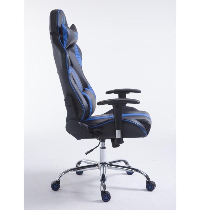 Silla gaming LOGAN, reclinable, con cojines, en piel color negro/blanco