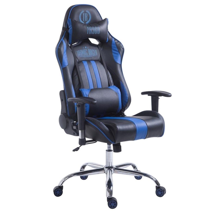 Silla gaming LOGAN, reclinable, con cojines, en piel color negro/blanco